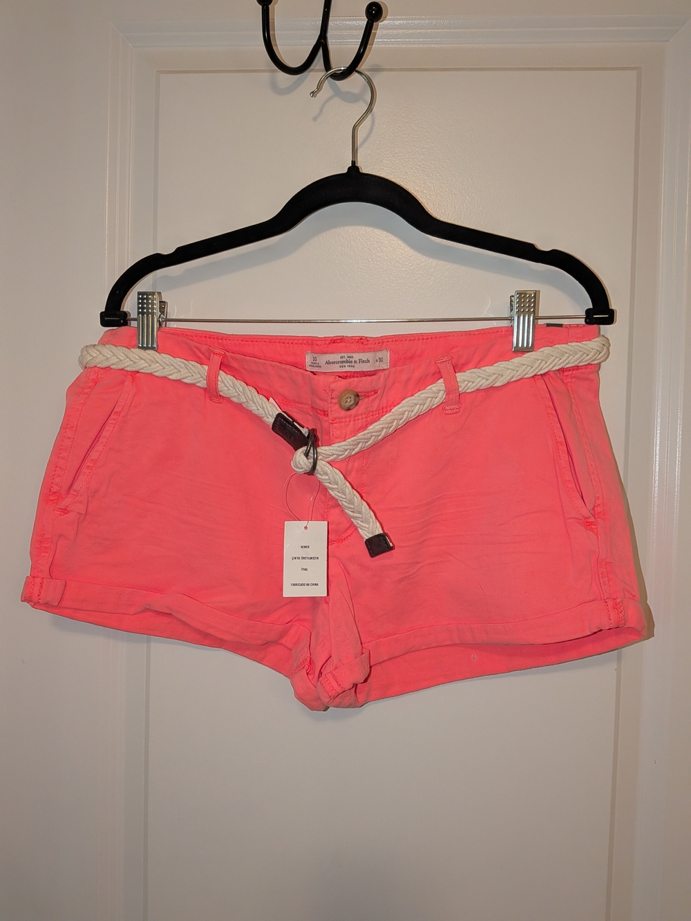 Abercrombie & Fitch Coral Pink Rope-Belt Shorts